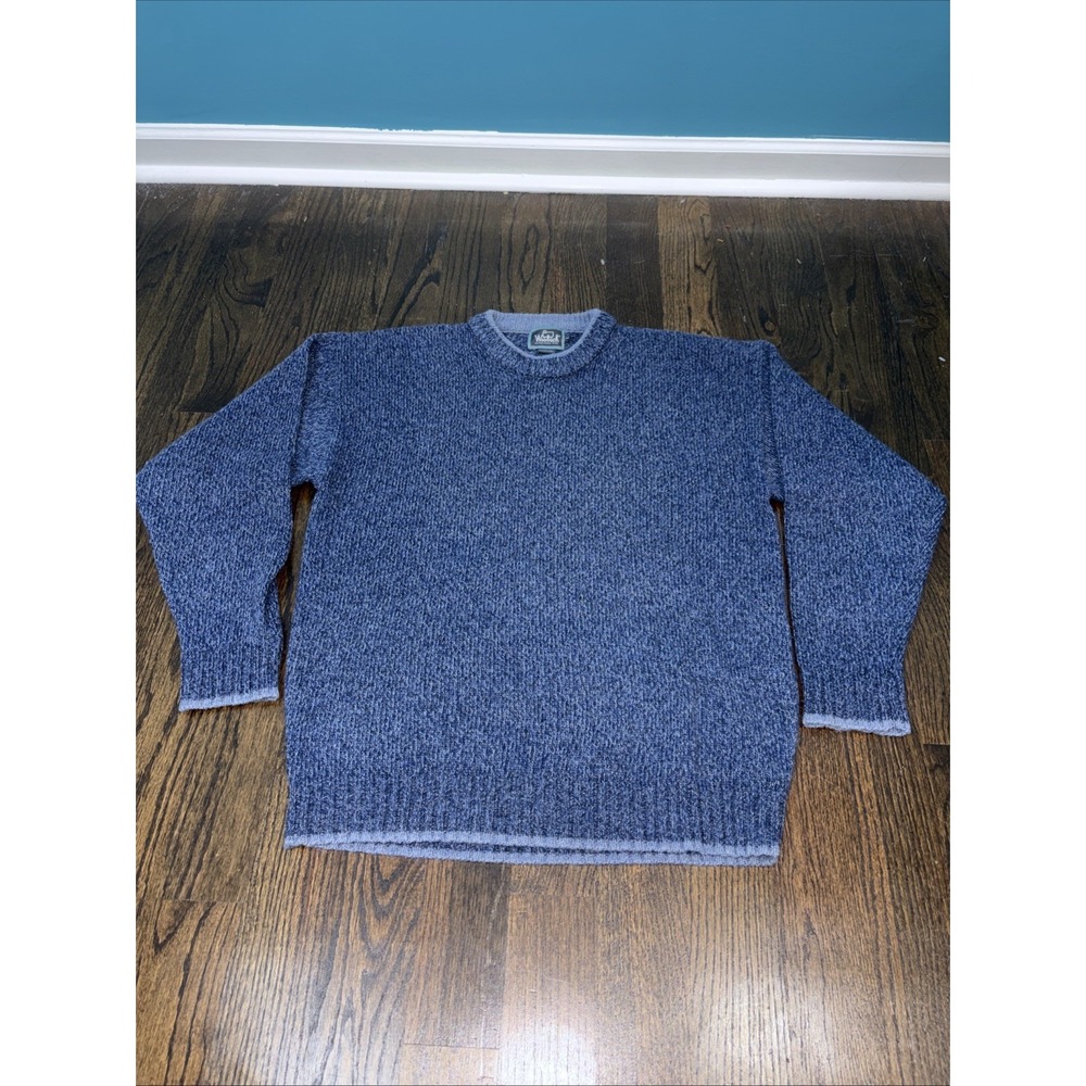 Vintage Woolrich Sweater Mens Medium Blue Chunky Knit Wool Heavyweight Crewneck
